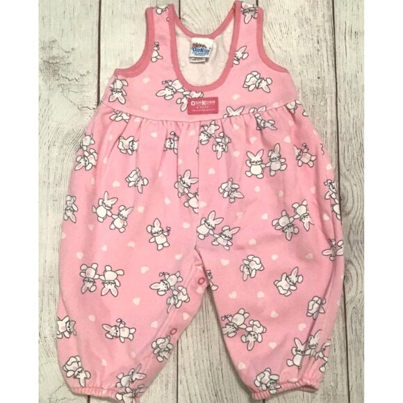 OshKosh B'Gosh Pink Bunny Bubble Romper 12 Mos Baby Girl 90s Vintage USA Made - Picture 1 of 6